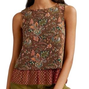 Anthropologie Eva Franco Jacquard Sleeveless Brown Floral Top Size S